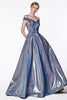 Off the shoulder Curve Collection ball gown with glitter metallic finish and pockets