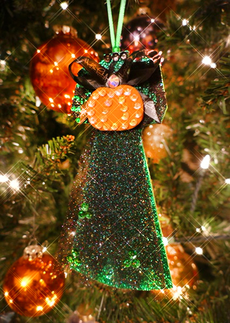 Emerald Pumpkin Empress Halloween Gown Ornament