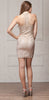 ROUND BAND NECK EMBELLISHED BODICE FITTED SHORT PARTY DRESS