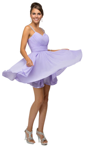 RUCHED BODICE BEADED STRAPS SHORT BRIDESMAID DRESS
